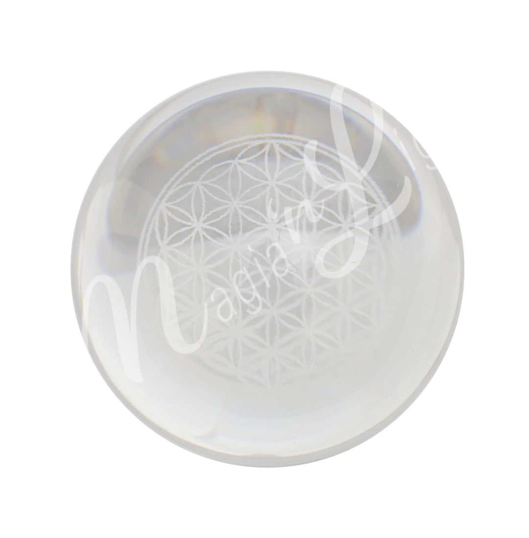 Sphere Clear Glass with Flower of Life Engraved 2"