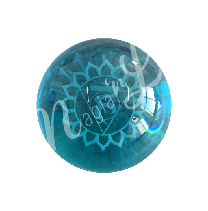 A light blue sphere featuring the throat chakra symbol.