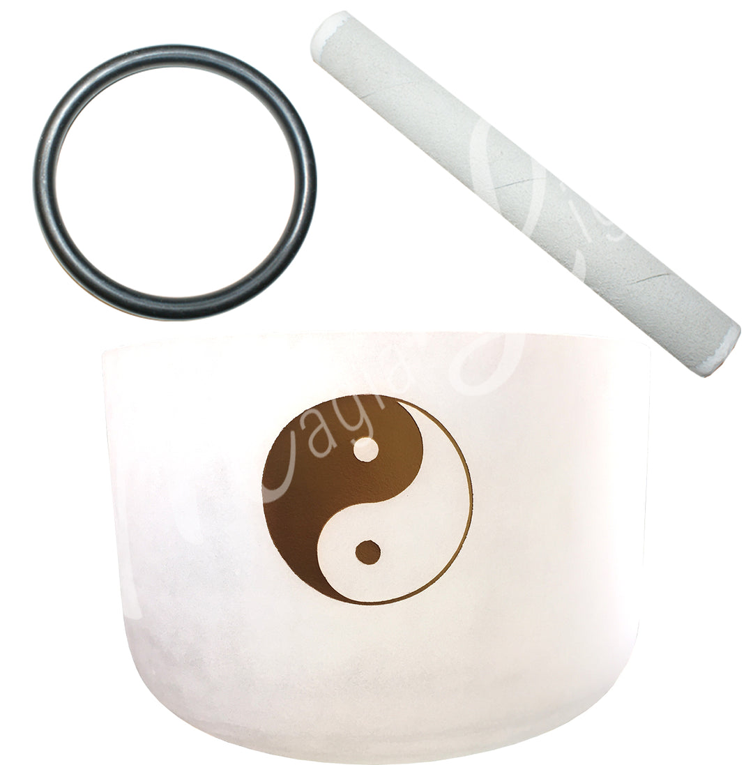 Singing Bowl White Frosted Crystal YIN YANG 18"dia.