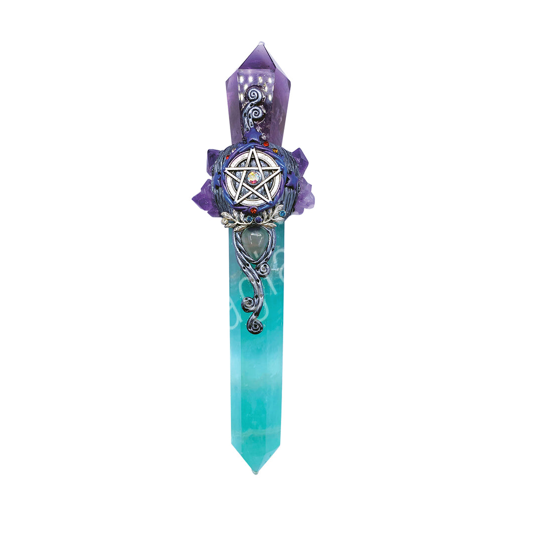 Athame Amethyst with Green Fluorite Point 7.5-7.75″