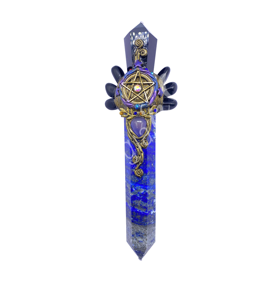 Athame Black Obsidian with Lapis Lazuli Point 7.5-7.75″