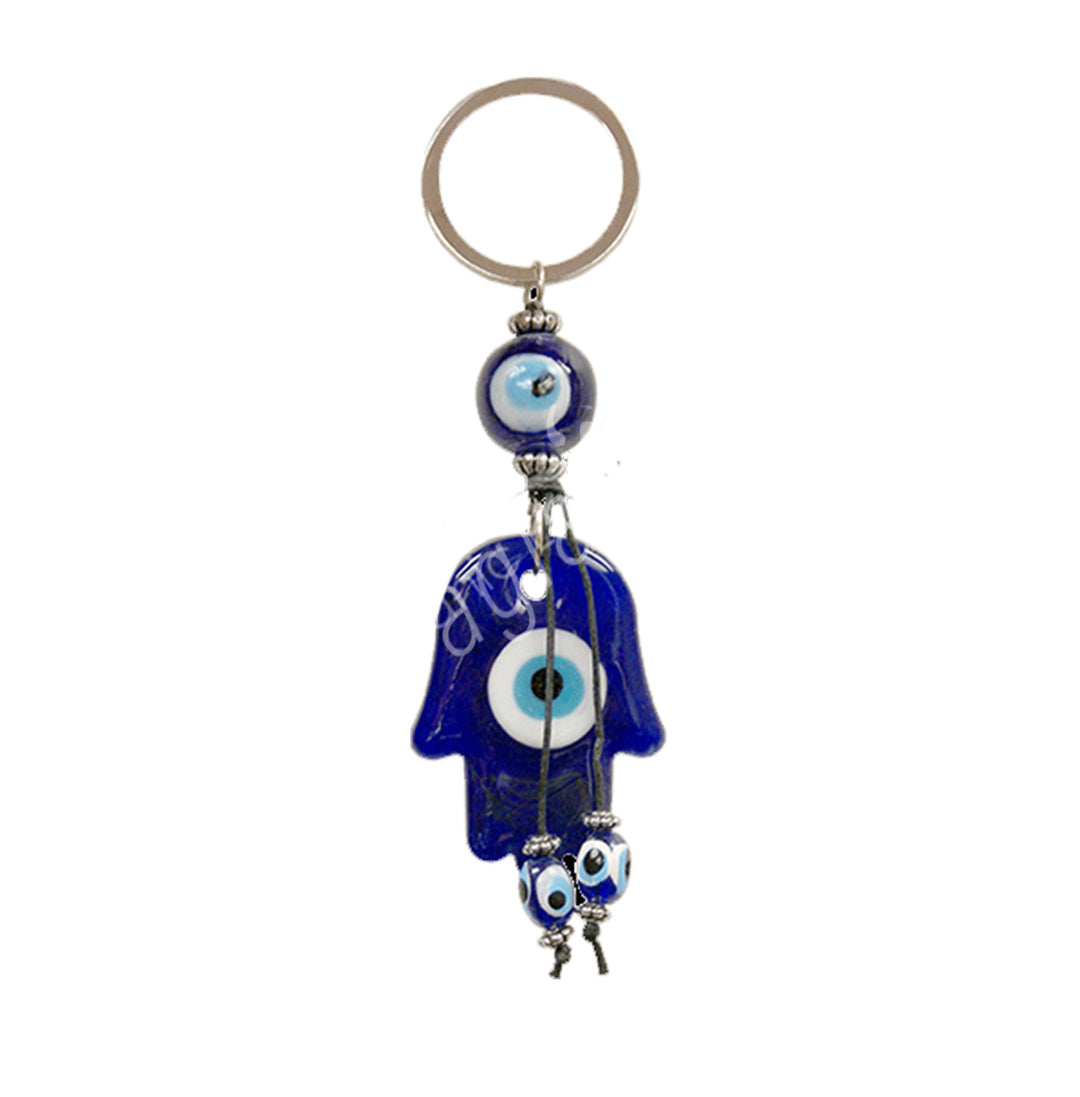 Keychain Evil Eye Glass Hand of Fatima 4.25-4.5"L