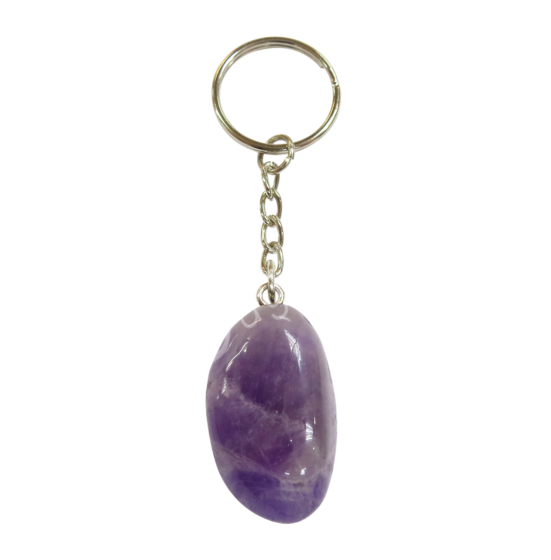 Keychain Tumbled Stone Amethyst Chevron