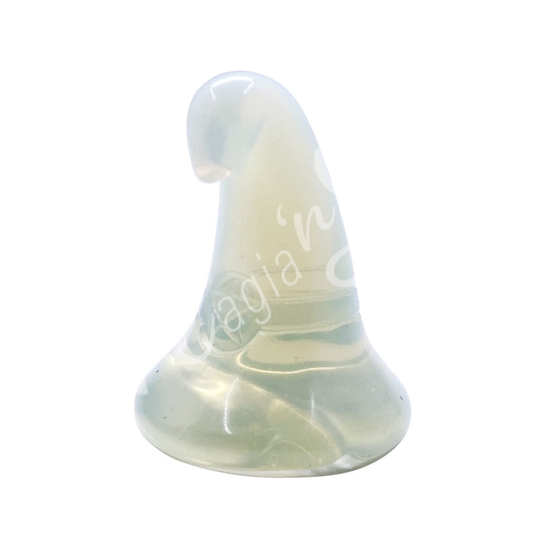 A carving of a witch's hat, made of opalite.