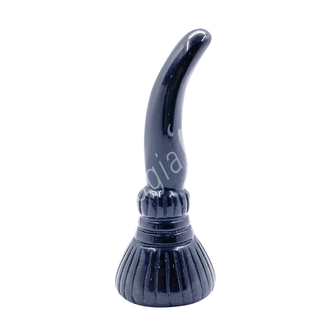 Figurine Witch's Broom Black Obsidian 3"