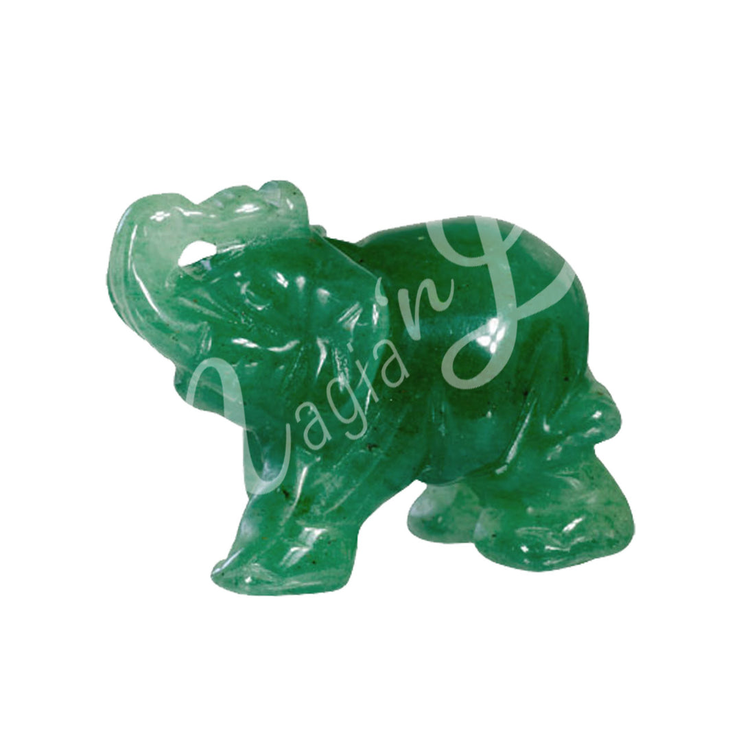 A carving of an elephant made of green aventurine.
