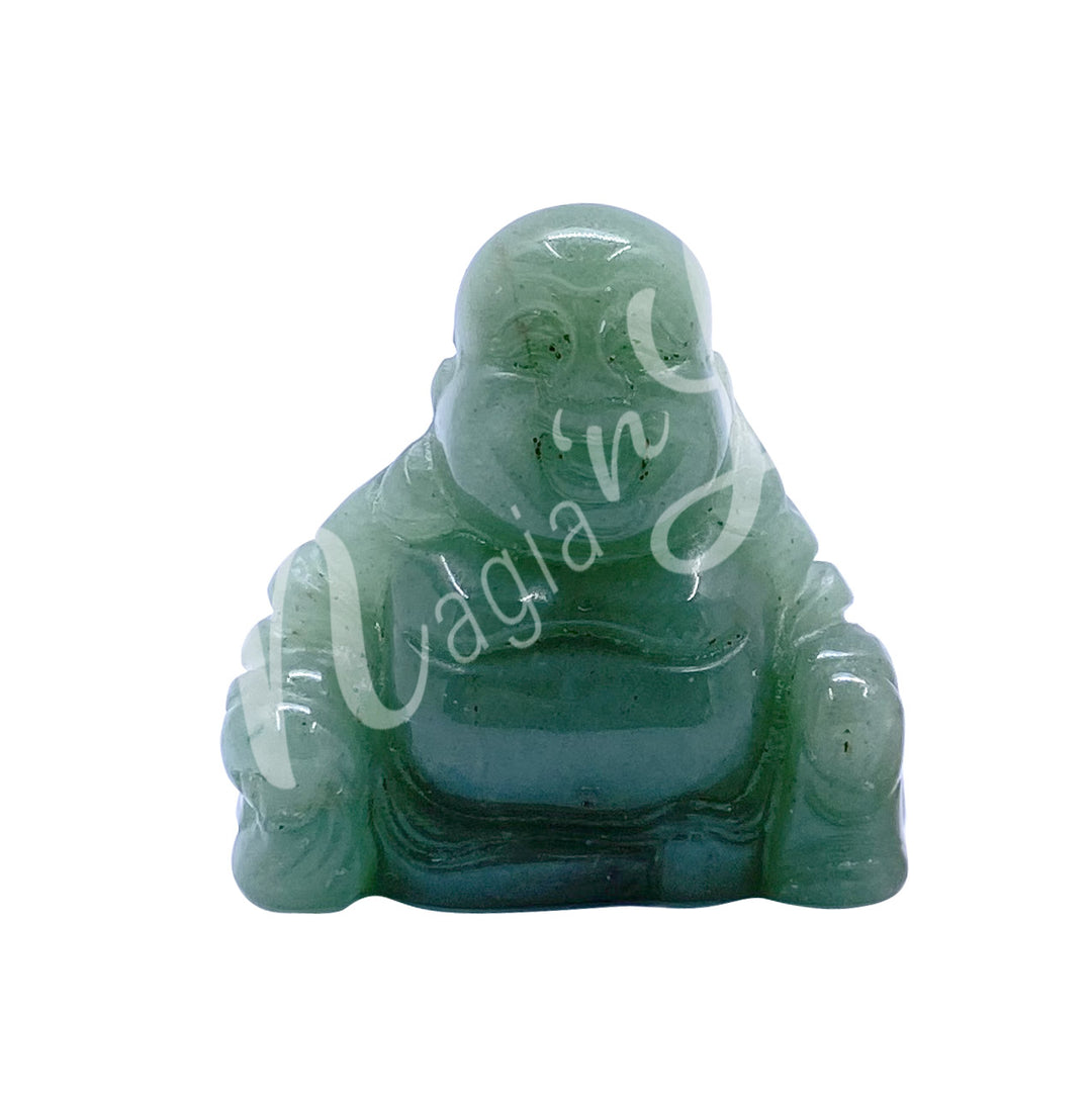 A carving of a happy Buddha, made of green aventurine.