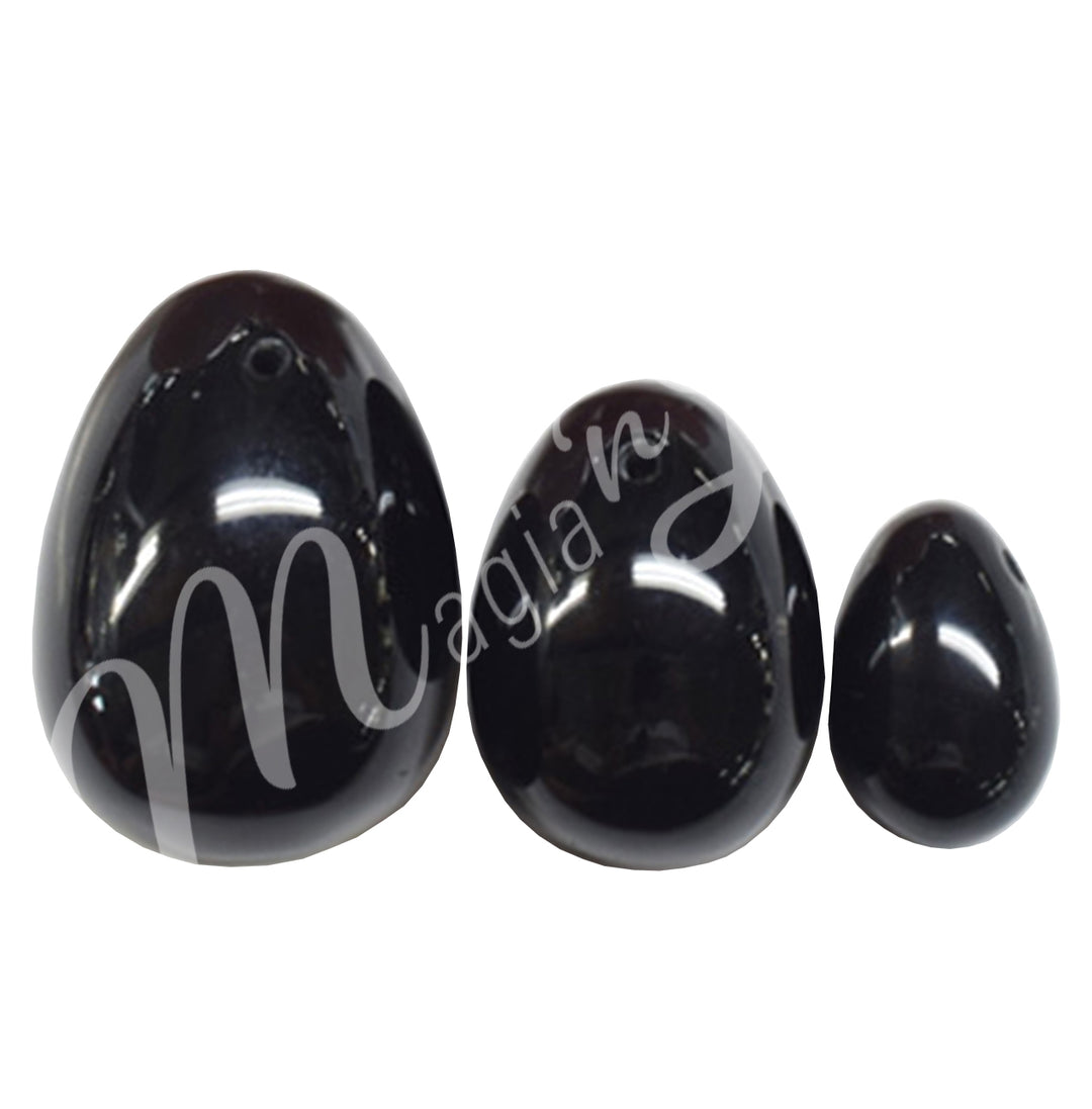 Egg Yoni Black Obsidian with Hole (Set of 3) 1″, 1.5″, 2″