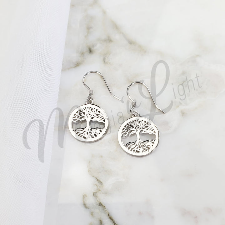 Sterling Silver Earrings Tree of Life 0.5″dia.
