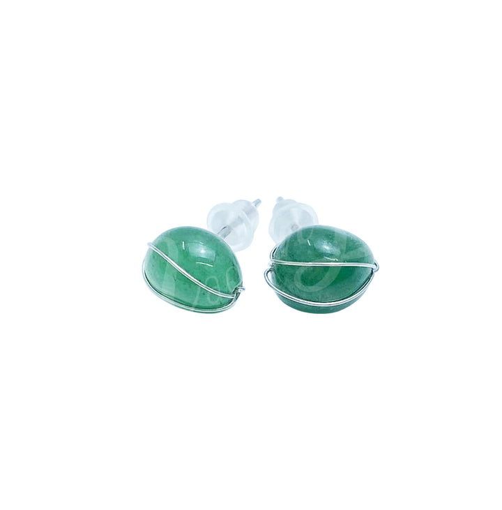 Sterling Silver Earring Studs Green Aventurine Wire Wrapped 7-8mm