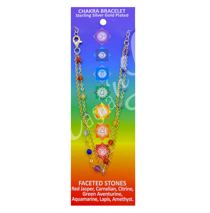 Sterling Silver Bracelet Double Row Chain with Faceted Chakra Stones 8.5"L