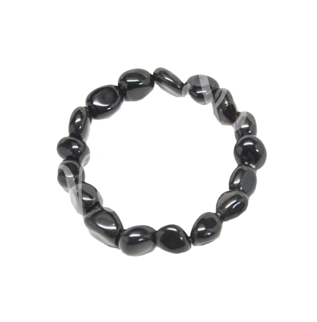 Pulsera de piedras pulidas de obsidiana negra (12-15 mm) 7-7,5"