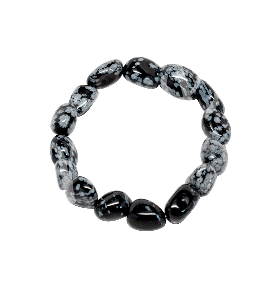 Bracelet Tumbled Stones Snowflake Obsidian (12-15mm) 7-7.5"