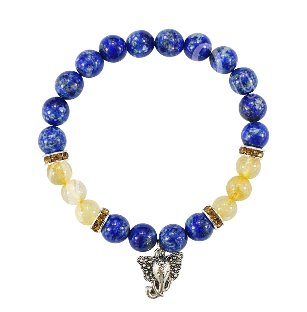 Bracelet Lapis Lazuli & Honey Jade with Ganesha Charm (8-8.5mm) 7.15-7.25"