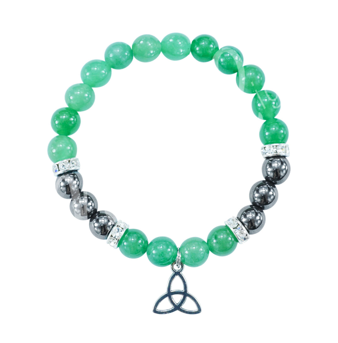 Bracelet Green Aventurine & Hematite with Triquetra Charm (8-8.5mm) 7.15-7.25"