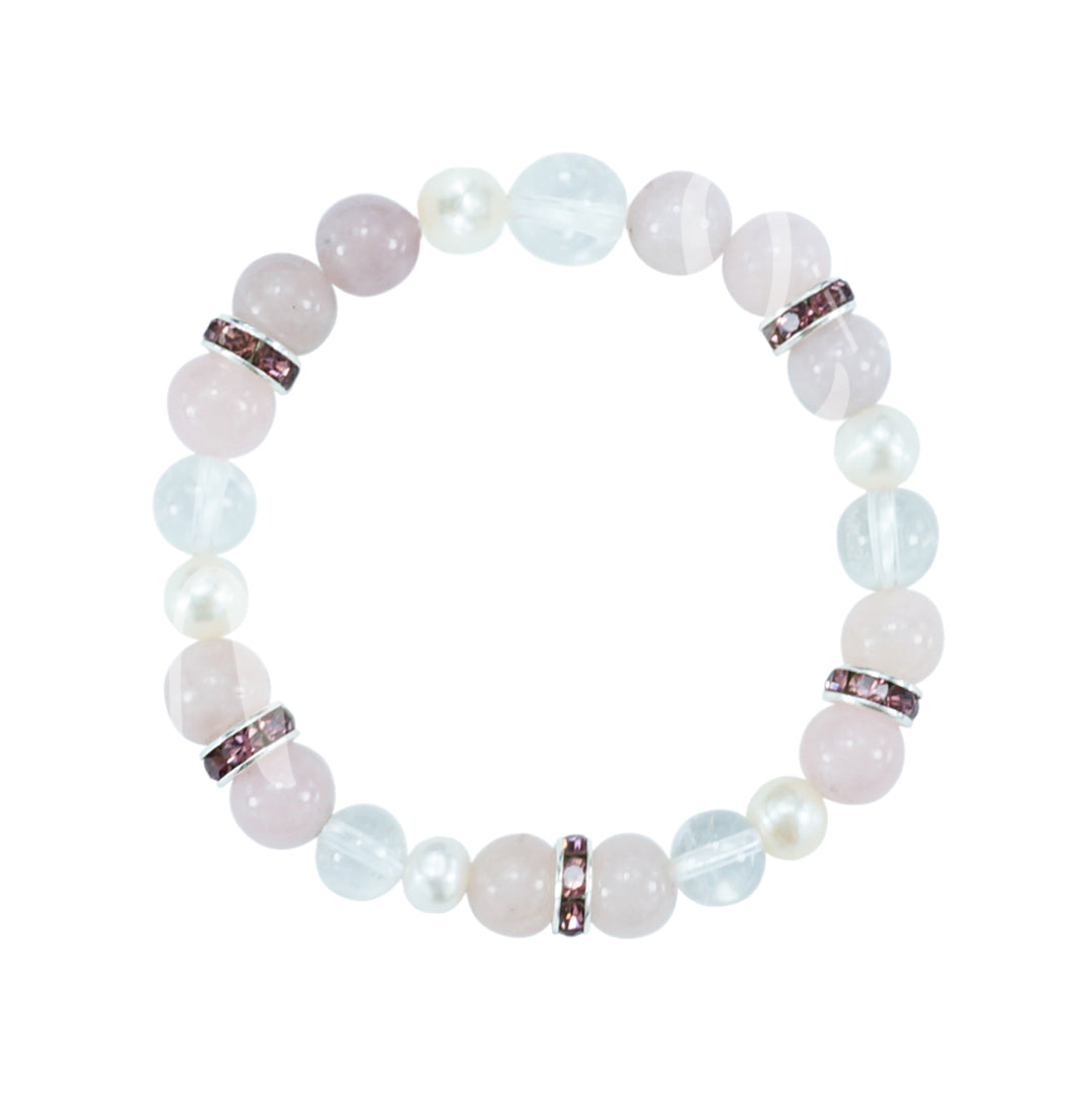 Bracelet Rose Quartz & Crystal Quartz (8-8.5mm) 7.15-7.25"