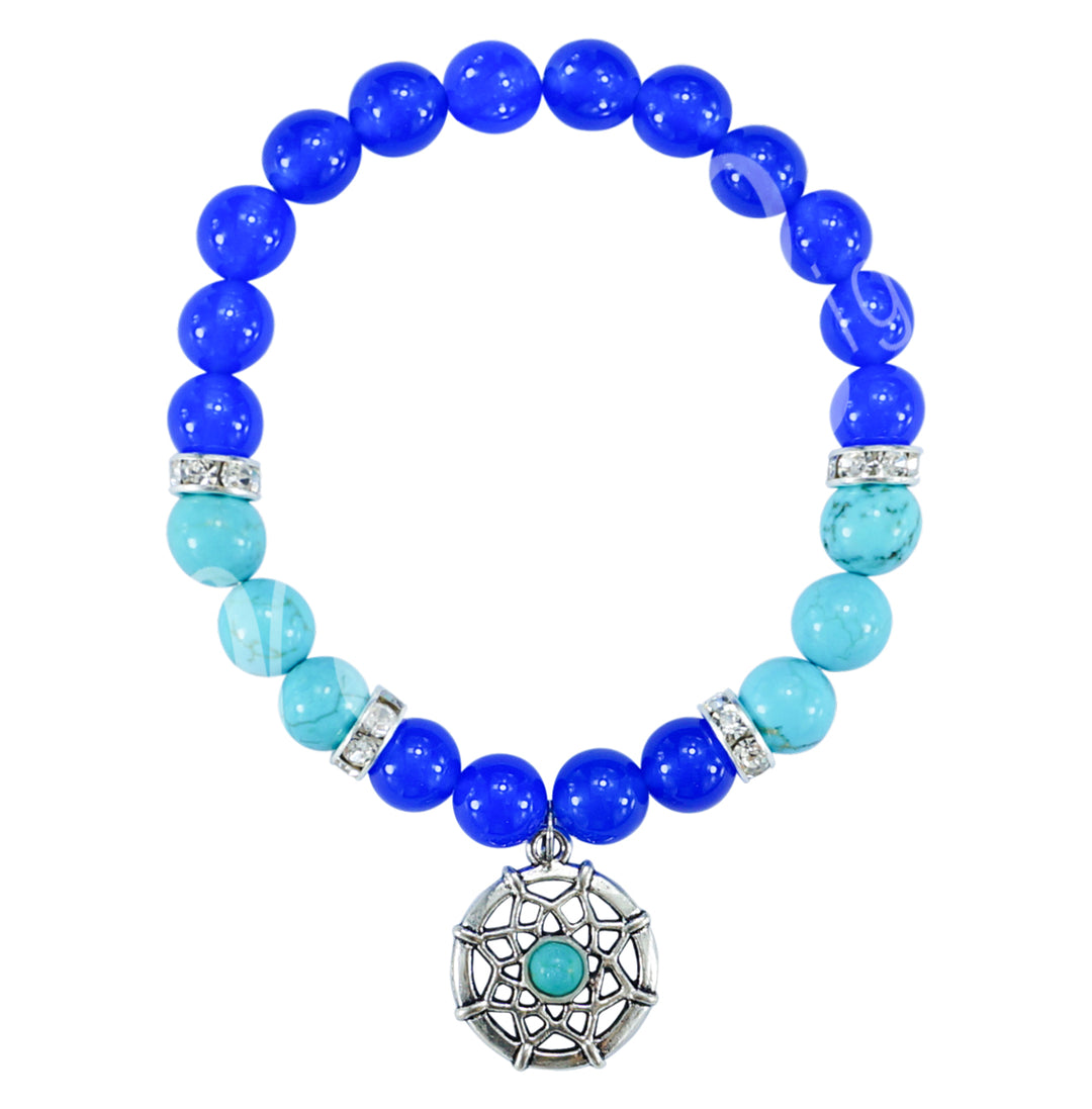 Bracelet Blue Agate & Turquoise with Dreamcatcher Charm 7.15-7.25″