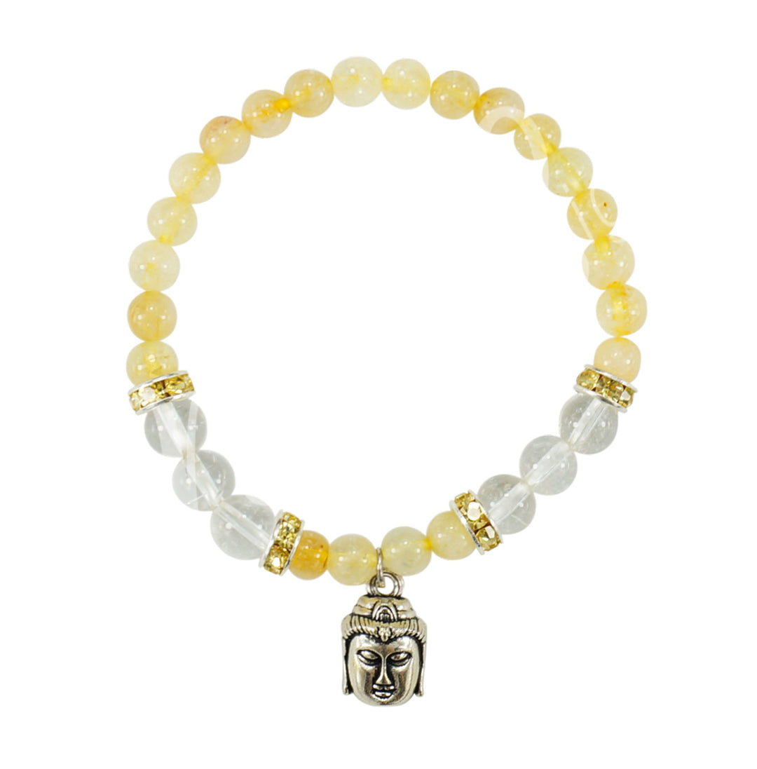 Bracelet Citrine & Crystal Quartz with Buddha Charm (8-8.5mm) 7.15-7.25"
