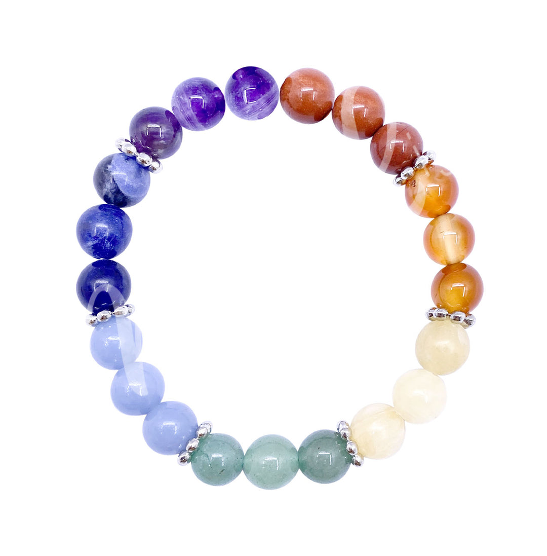 Bracelet Chakra with Flower Spacers (8-8.5mm) 7.15-7.25"