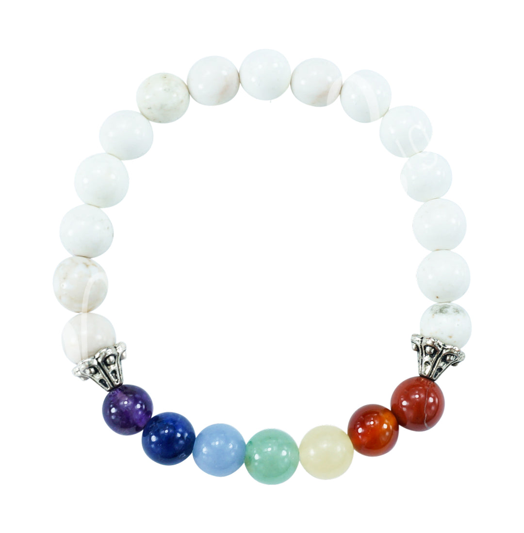 Bracelet Chakras & White Howlite (8-8.5mm) 7.15-7.25"