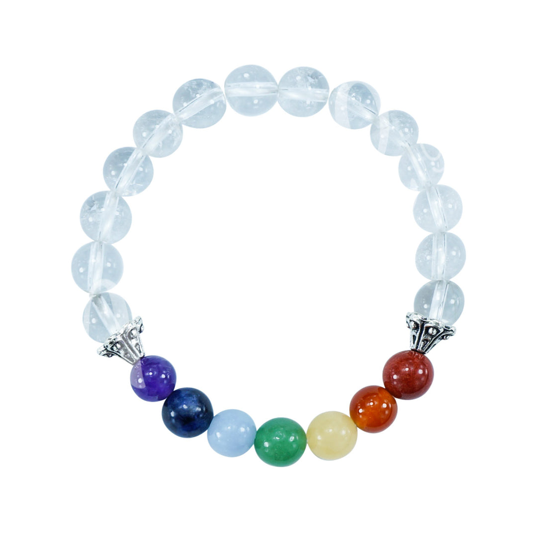 Bracelet Chakra & Crystal Quartz (8-8.5mm) 7.15-7.25"