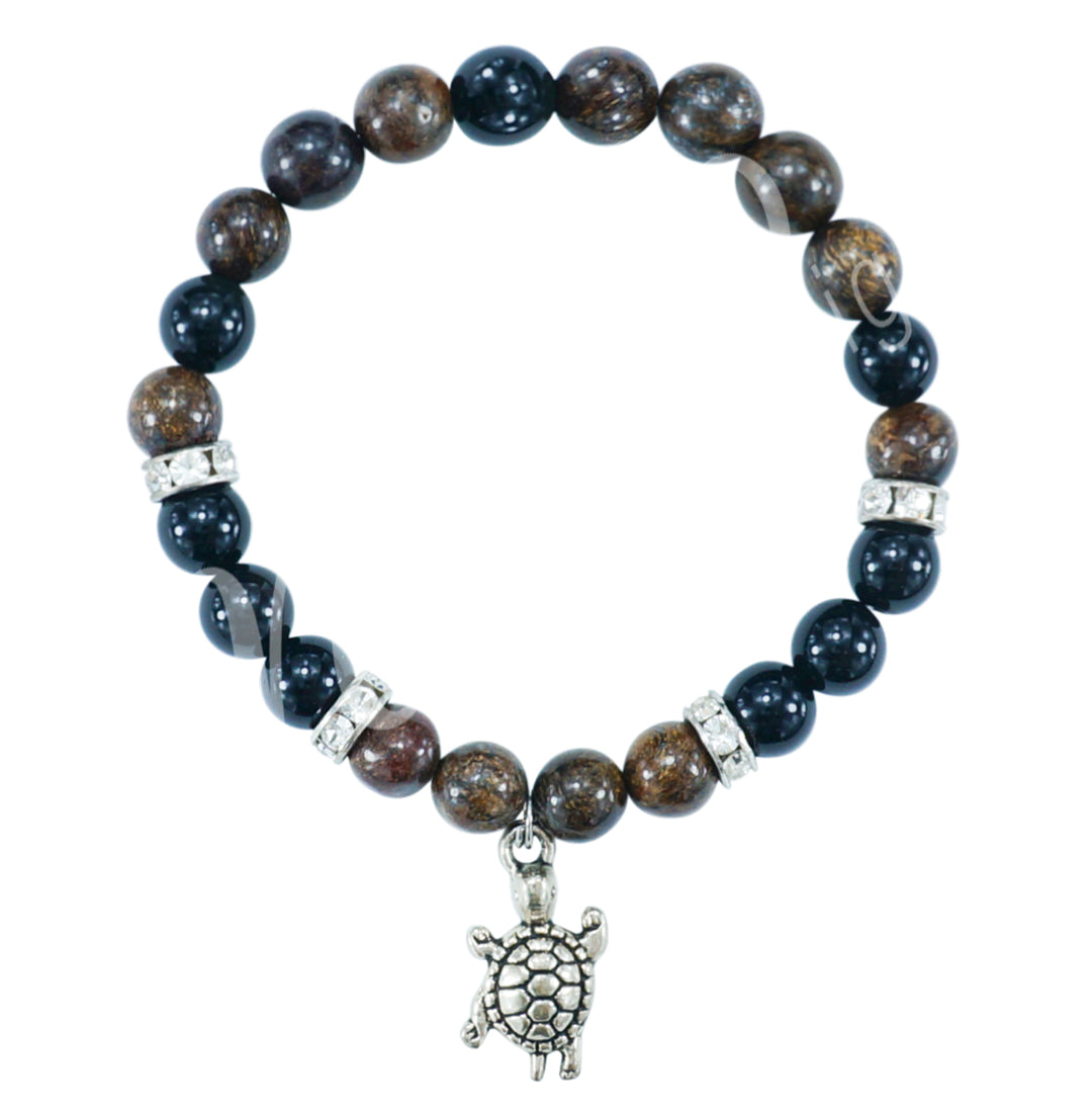 Bracelet Axinite & Rainbow Obsidian with Turtle Charm (8-8.5mm) 7.15-7.25"