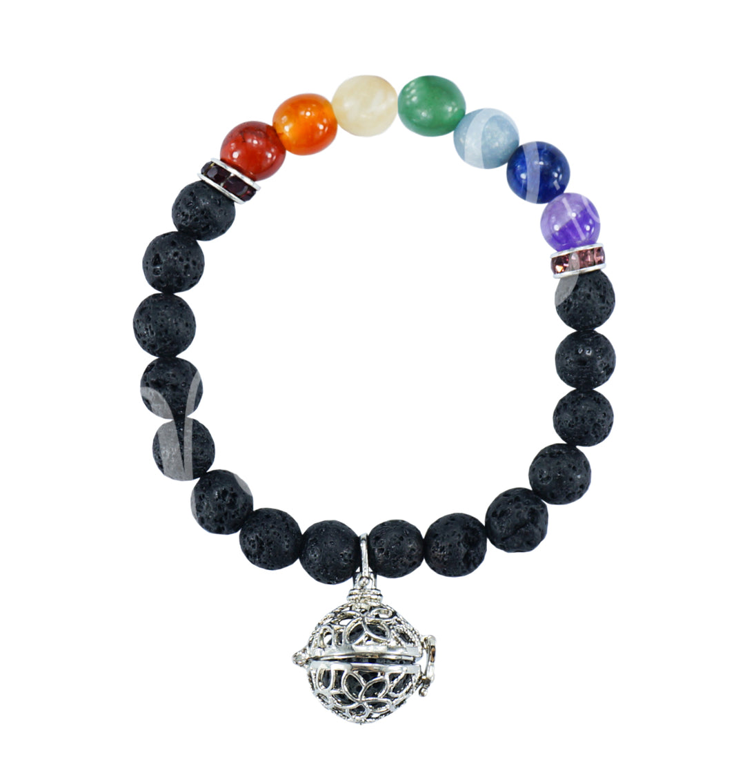Bracelet Lava & Chakra Stones Flowers Aromatherapy (8-8.5mm) 7.15-7.25″
