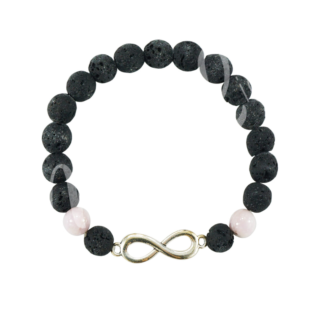 Bracelet Lava & Kunzite with Infinity Charm (8-8.5mm) 7.15-7.25"