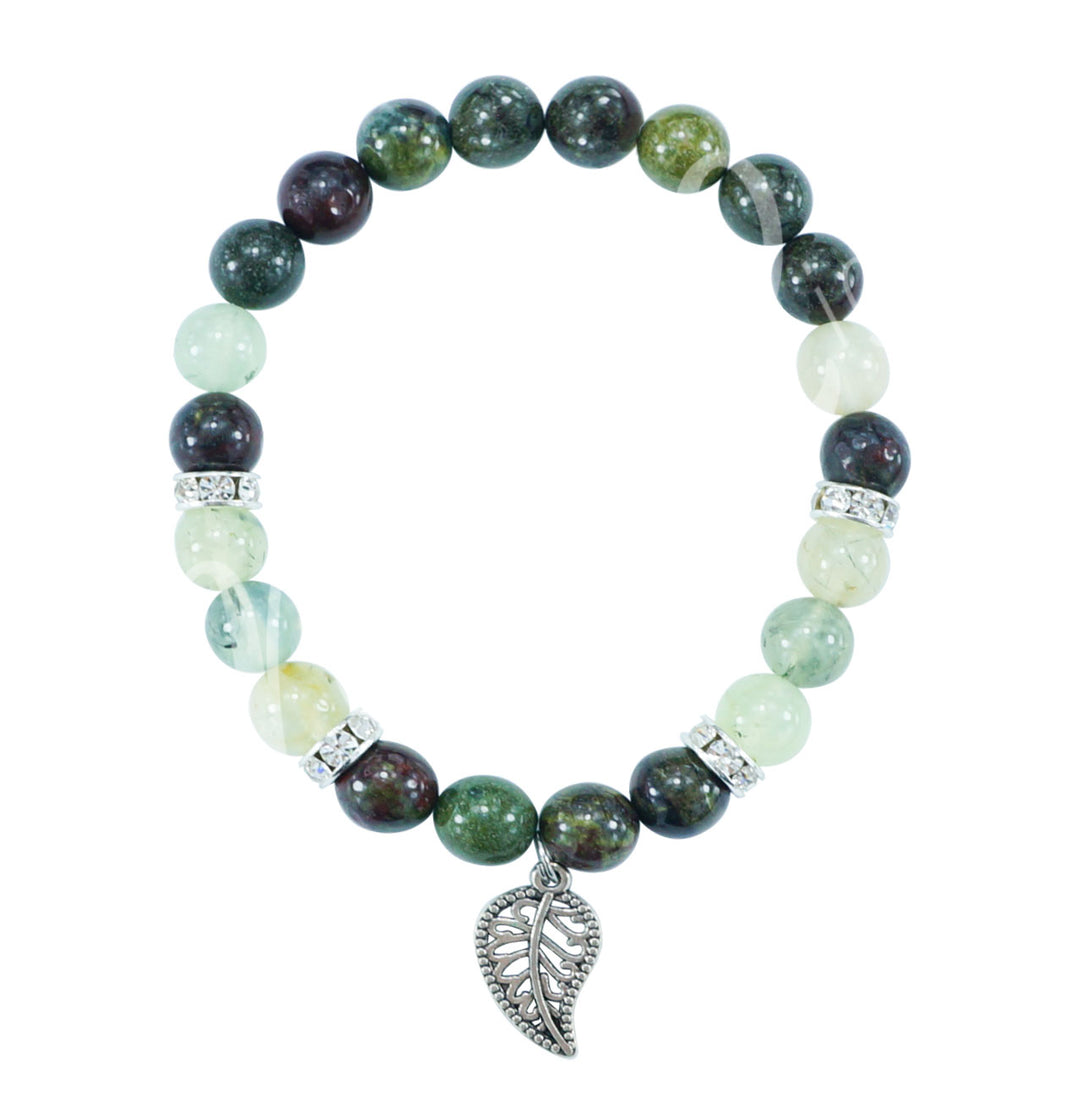 Bracelet Dragonblood Jasper & Prehnite with Leaf Charm (8-8.5mm) 7.15-7.25"