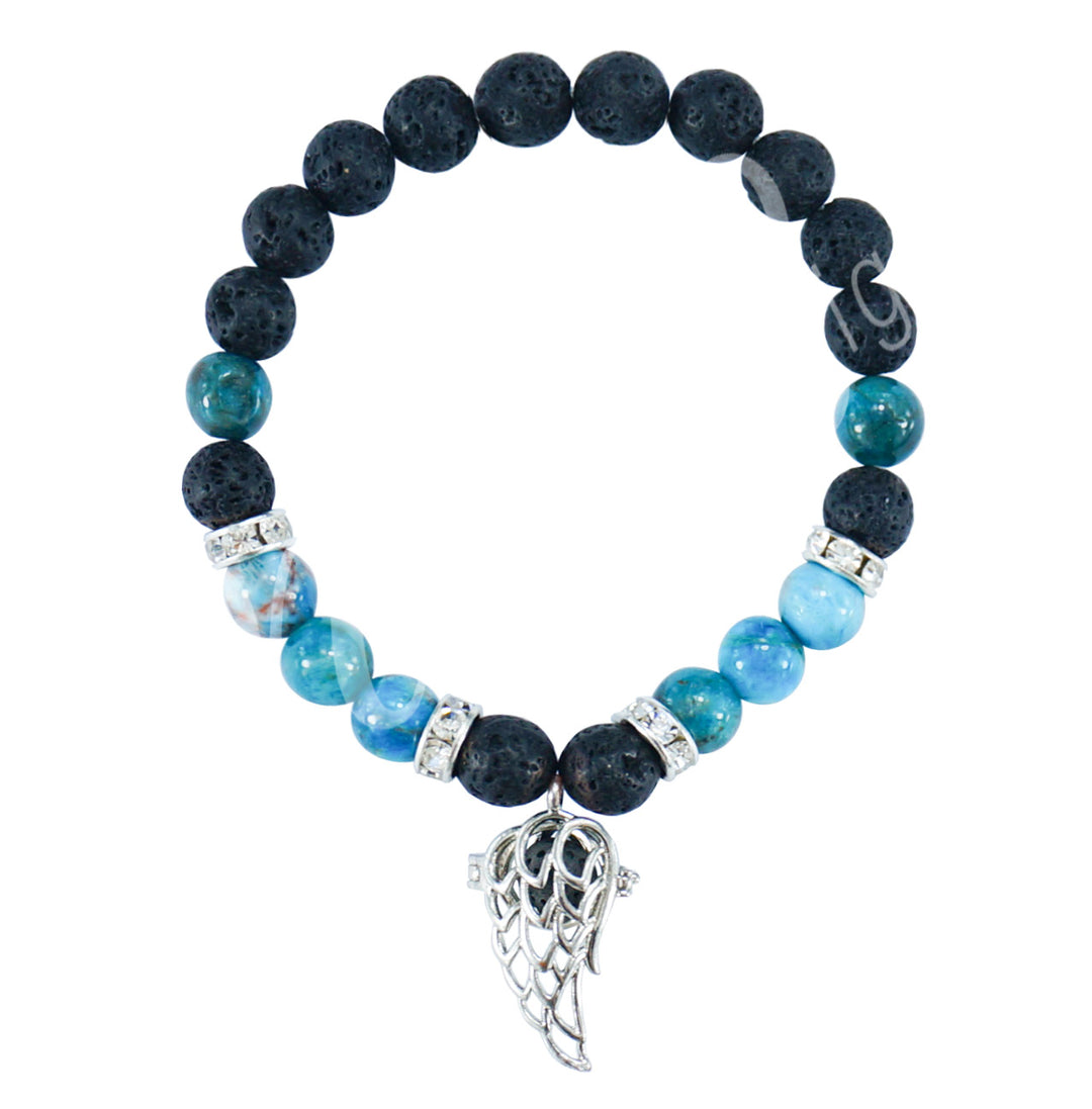 Bracelet Lava & Apatite with Angel Wing Charm (8-8.5mm) 7.15-7.25"