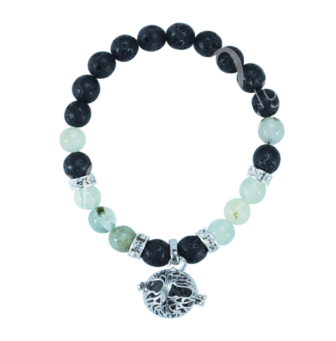 Bracelet Lava & Prehnite with Tree of Life Aromatherapy (8-8.5mm) 7.15-7.25"