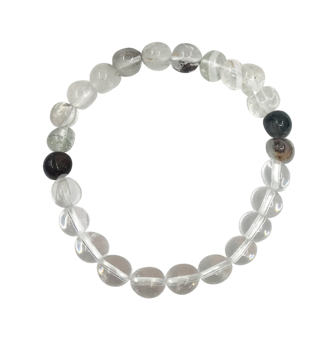 Bracelet Half Crystal Quartz (8mm) & Half Phantom Quartz Nuggets 7.45-7.5"