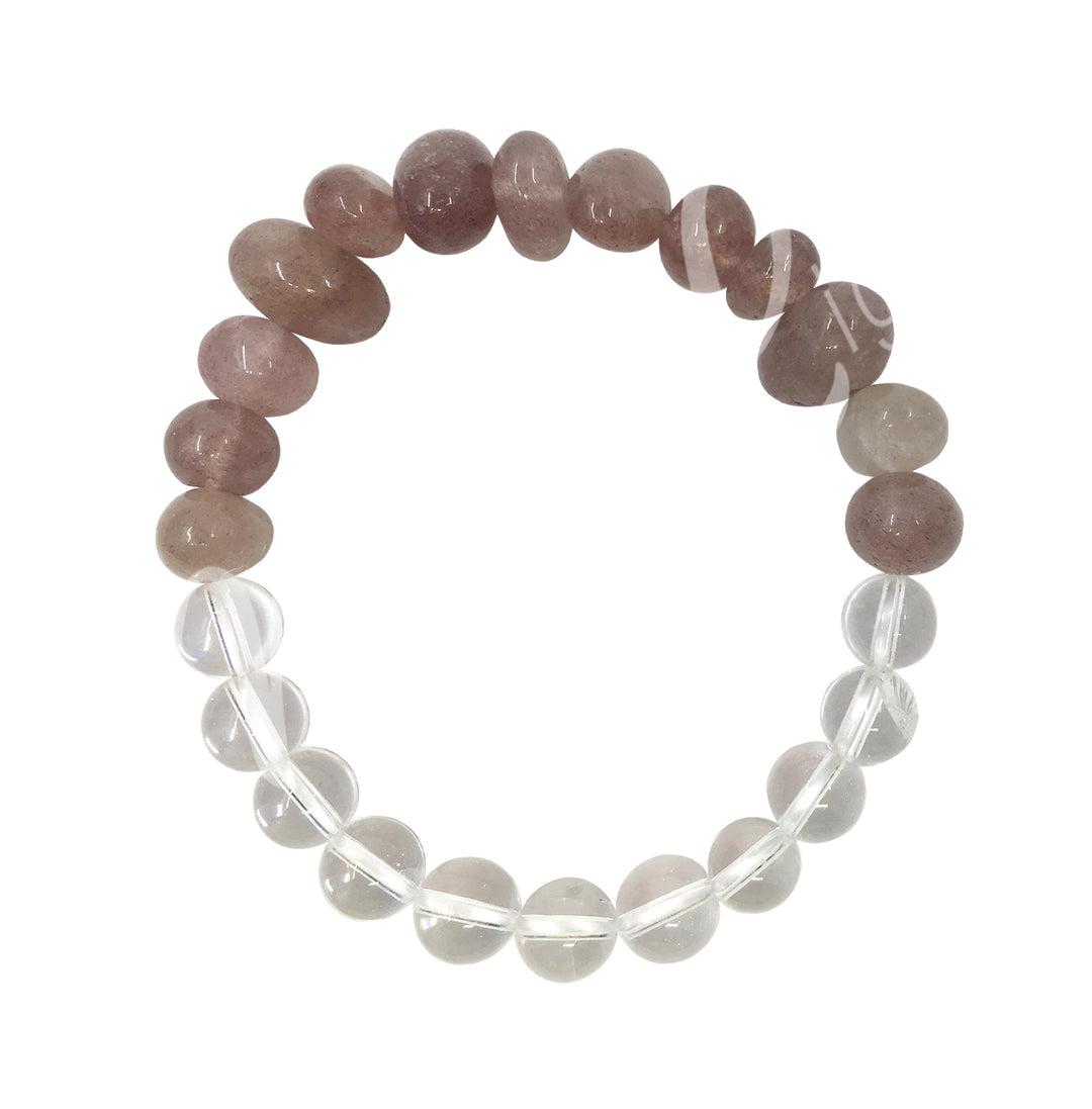 Bracelet Half Crystal Quartz (8mm) & Half Strawberry Quartz Nuggets 7.45-7.5"