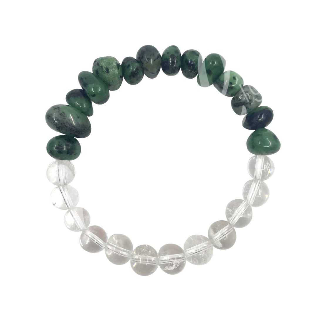 Bracelet Half Crystal Quartz (8mm) & Half Ruby Zoisite Nuggets 7.45-7.5"