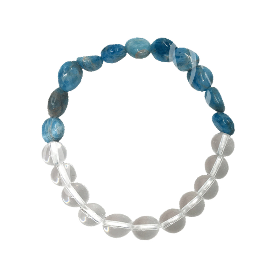 Bracelet Half Crystal Quartz (8mm) & Half Apatite Nuggets 7.45-7.5"