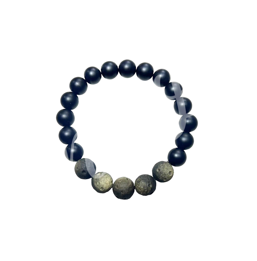 Pulsera de Obsidiana Negra y Cuentas de Planeta (10-12 mm) 8-8,5"