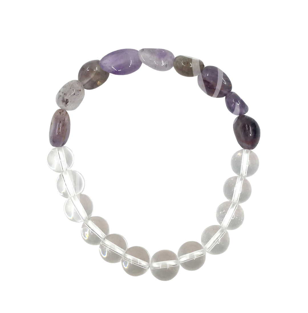 Bracelet Half Crystal Quartz (8mm) & Half Ametrine Nuggets 7.45-7.5"