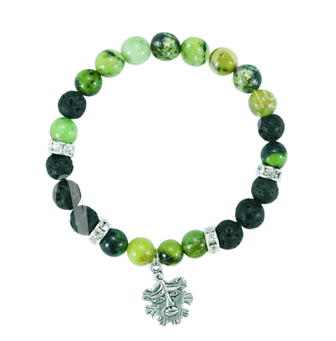 Pulsera Crisoprasa y Lava con Dije de Hombre de Lava (8-8,5 mm) 7,15-7,25"