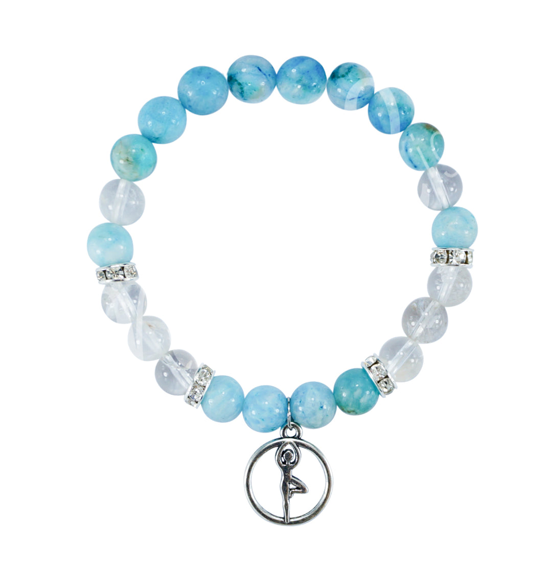 Bracelet Hemimorphite & Crystal Quartz with Yoga Charm (8-8.5mm) 7.15-7.25"
