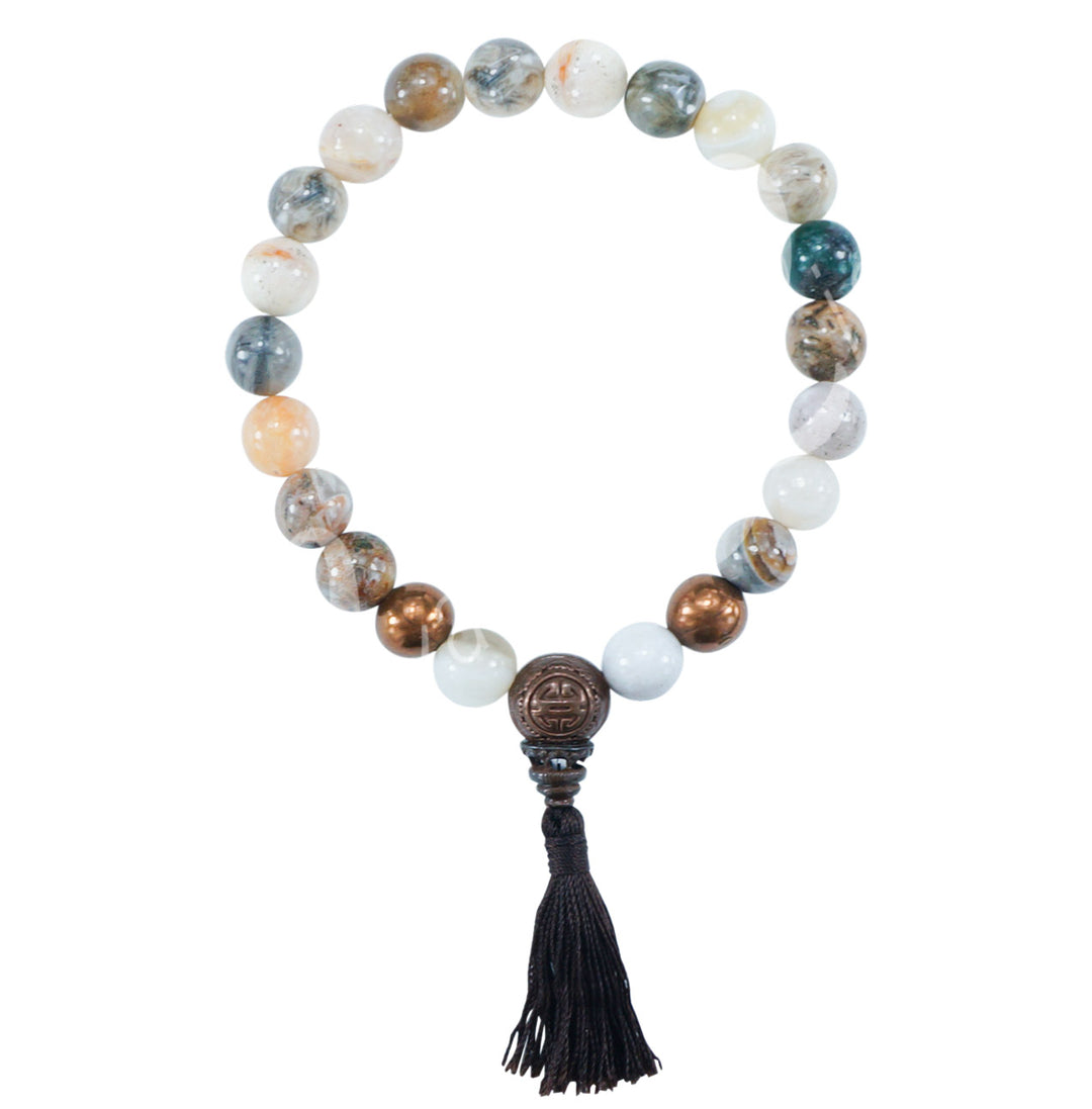 Bracelet Bamboo Leaf Agate with Tassel (8-8.5mm) 7.15-7.25"
