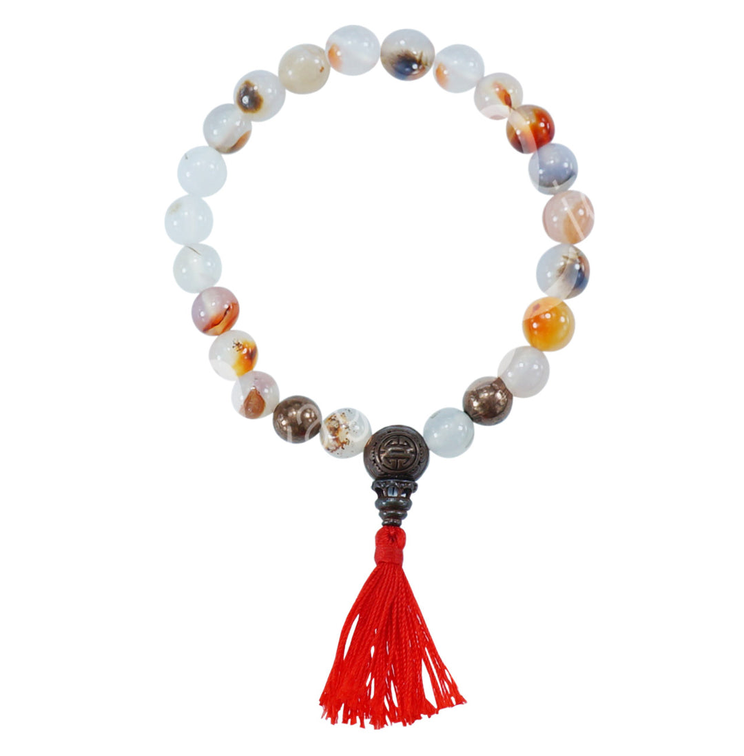 Bracelet Dendritic Agate with Tassel (8-8.5mm) 7.15-7.25"