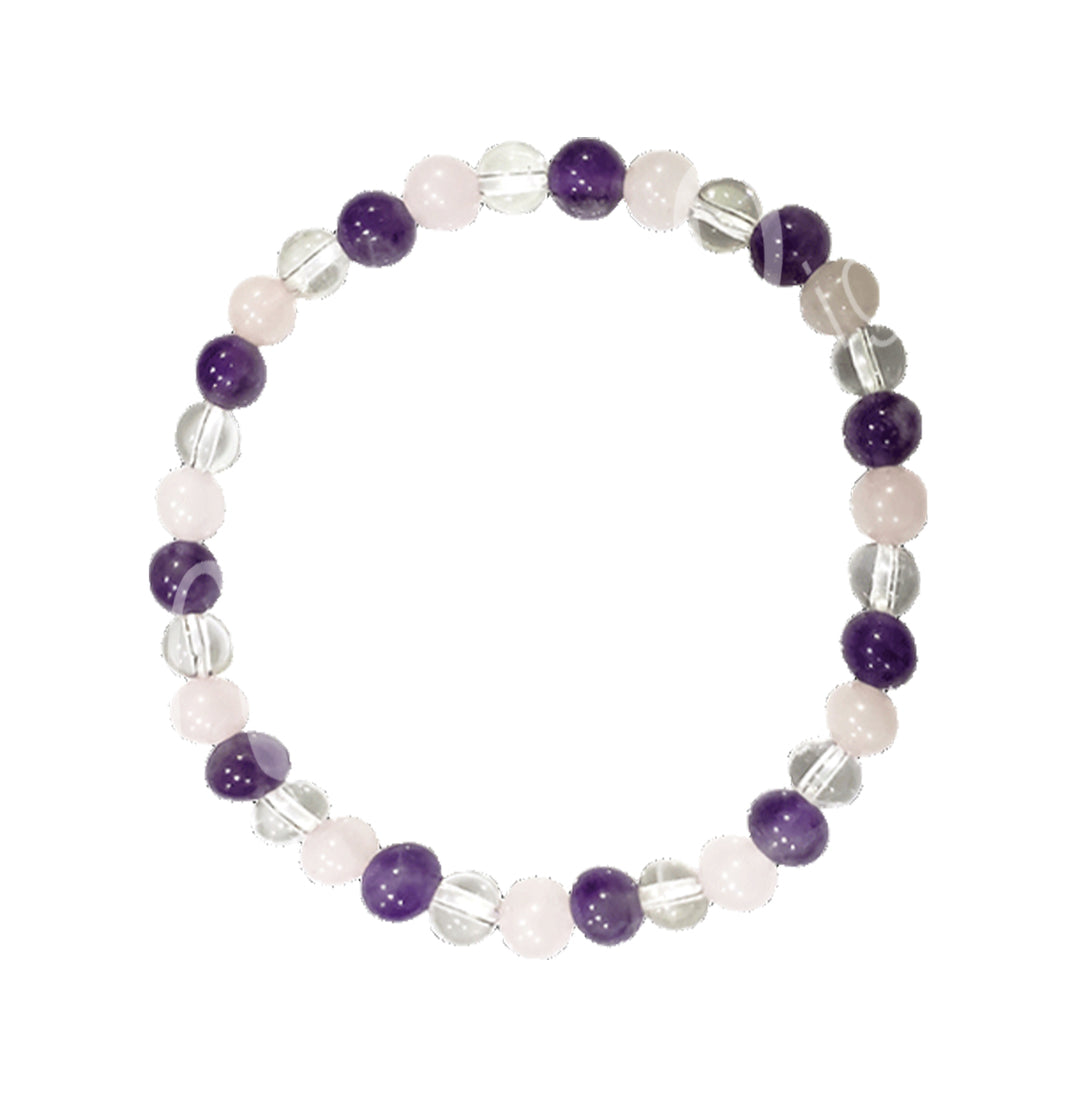 Bracelet Amethyst, Rose Quartz & Crystal Quartz (6mm) 7.15-7.25"