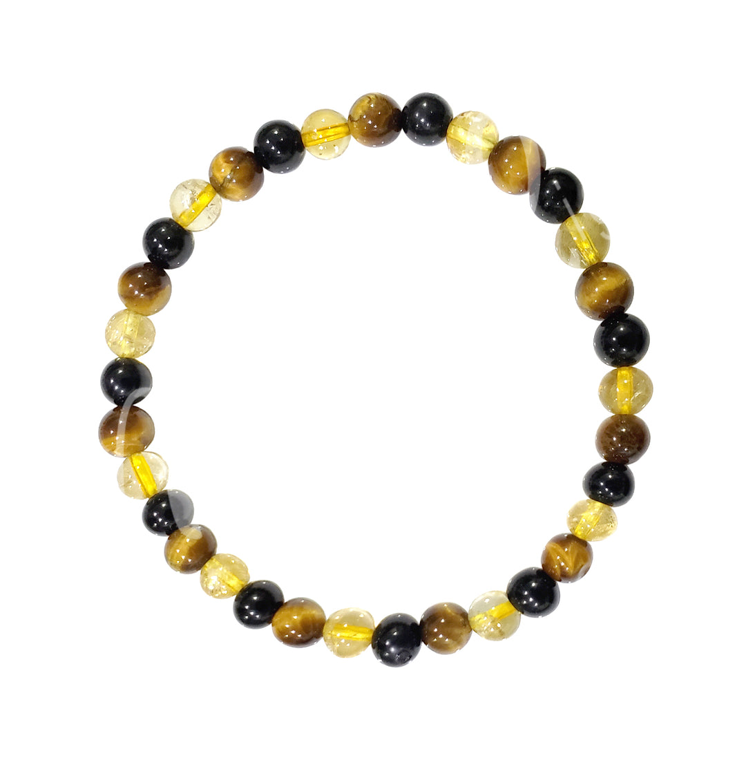 Bracelet Tiger Eye, Citrine & Black Tourmaline (6-6.5mm) 7.15-7.25"