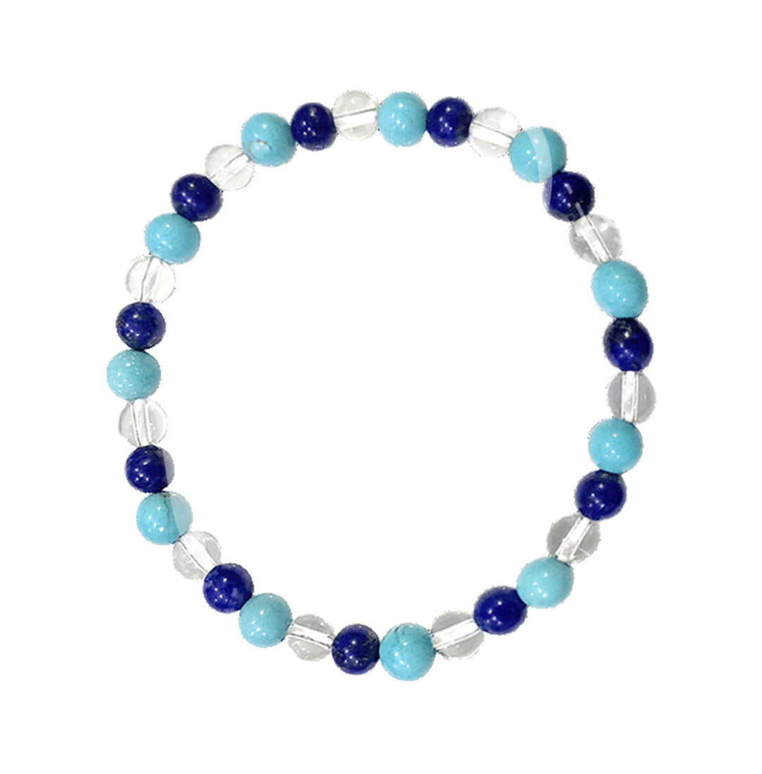Bracelet Turquoise, Lapis Lazuli & Crystal Quartz (6-6.5mm) 7.15-7.25"
