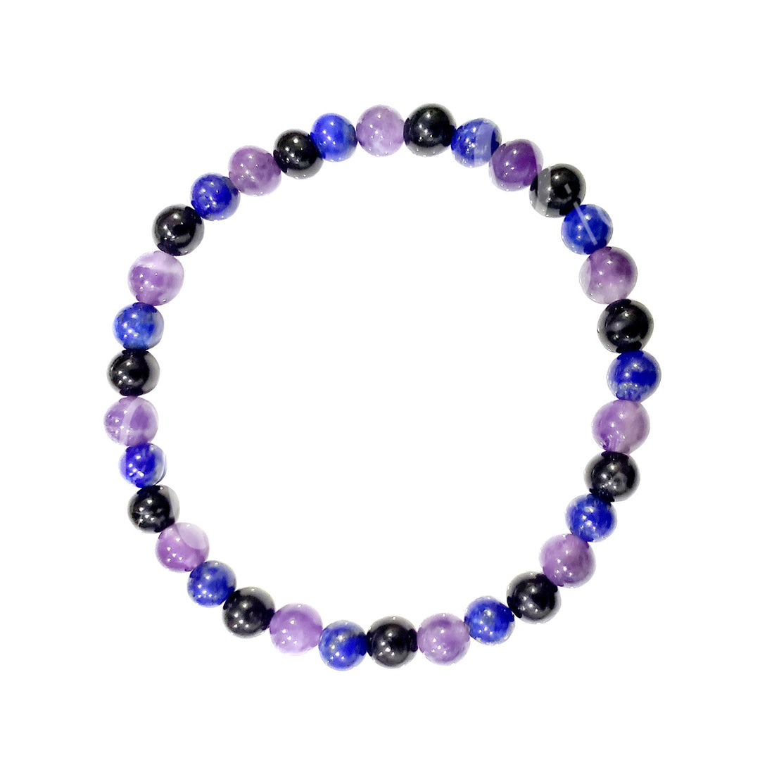 Bracelet Amethyst, Lapis Lazuli & Black Tourmaline (6-6.5mm) 7.15-7.25"