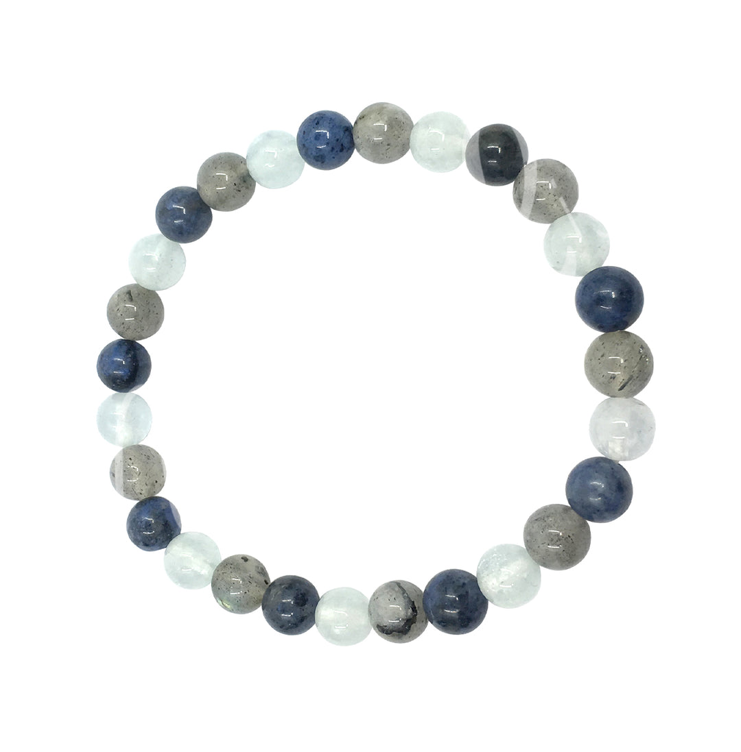 Bracelet Labradorite, Dumortierite & Aquamarine (6-6.5mm) 7.15-7.25"