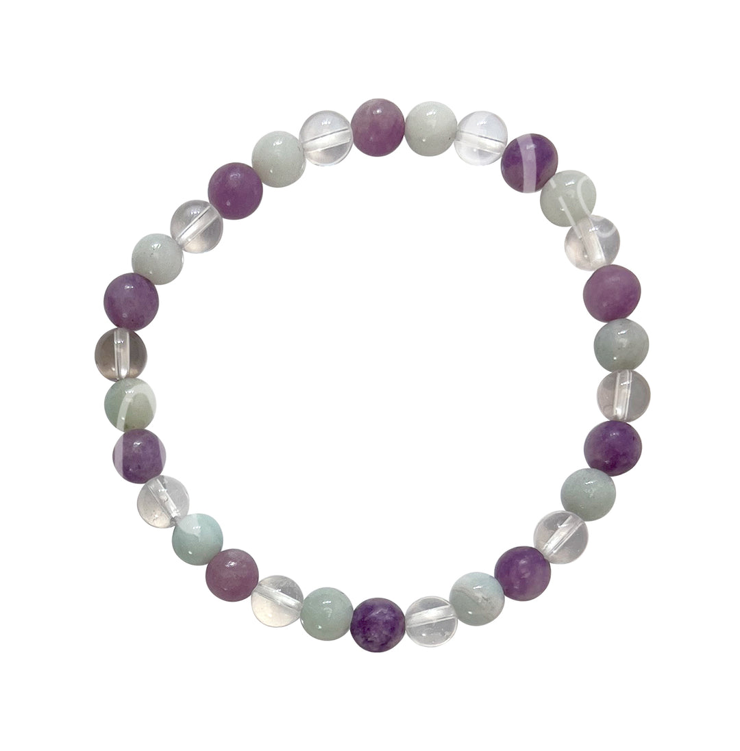 Bracelet Amazonite, Crystal Quartz, Lepidolite (6-6.5mm) 7.15-7.25"