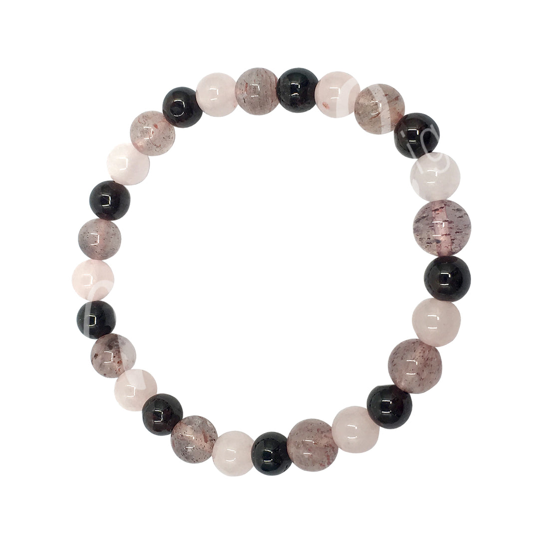 Bracelet Rose Quartz, Strawberry Quartz & Garnet (6-6.5mm) 7.15-7.25"