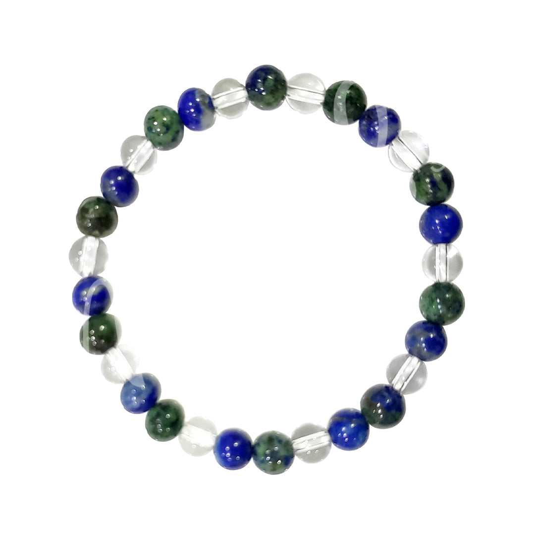 Bracelet Chrysocolla, Lapis Lazuli & Crystal Quartz (6-6.5mm) 7.15-7.25"