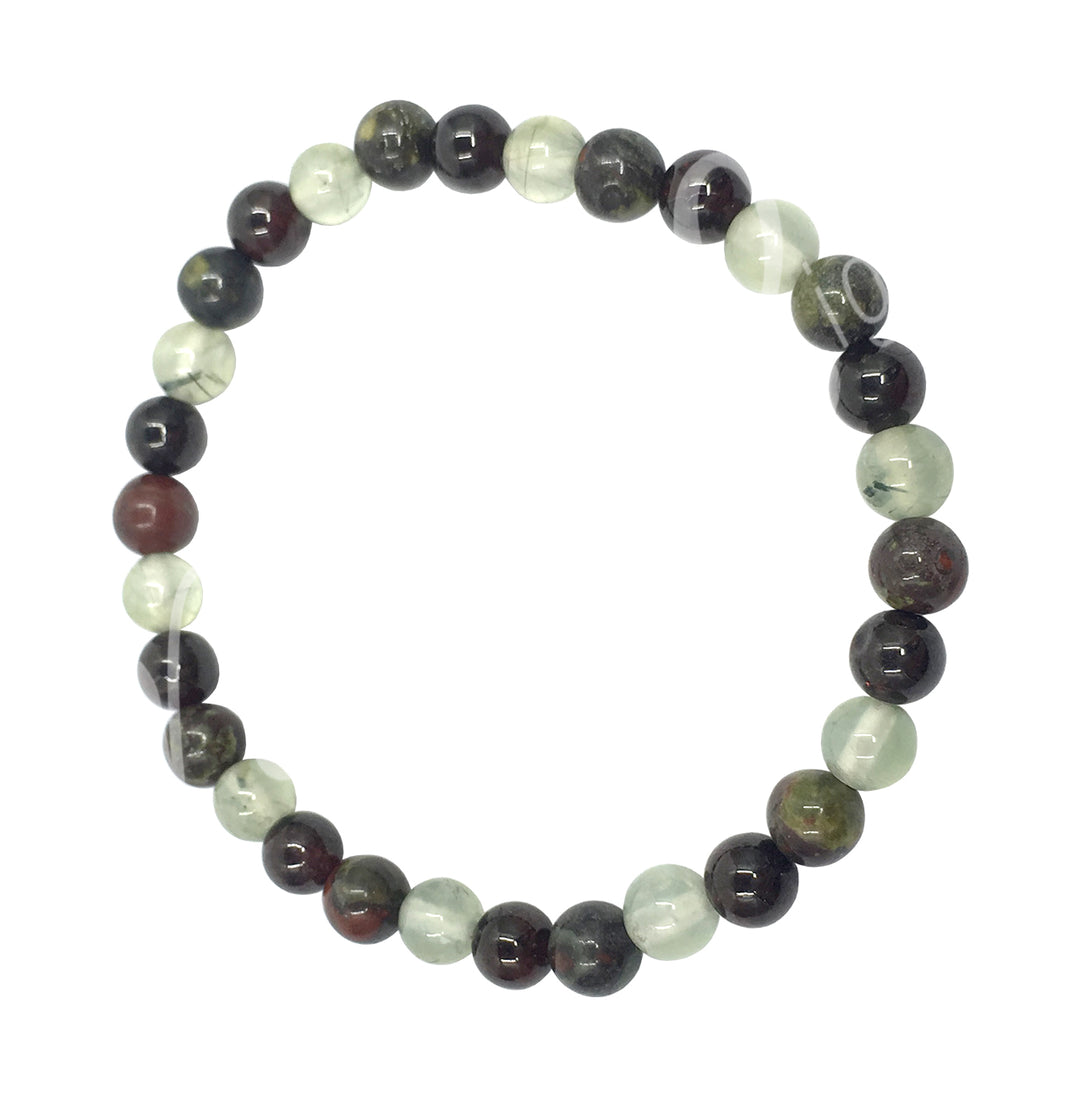 Bracelet Prehnite, Dragonblood Jasper & Garnet (6-6.5mm) 7.15-7.25"
